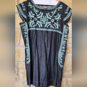 Embroidered Denim Dress with Teal Accents By Ivy Jane